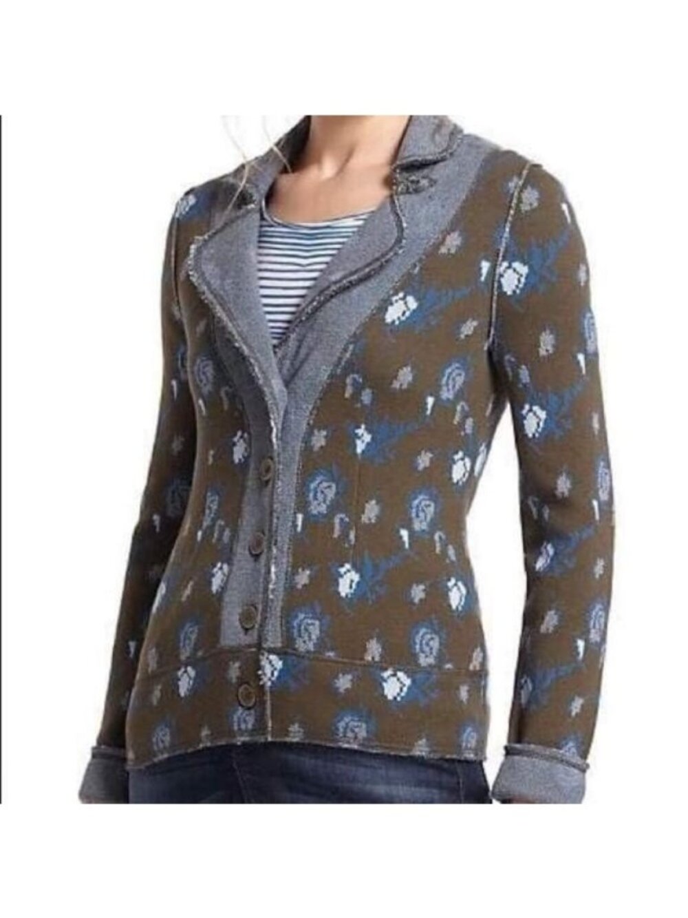 Anthro HWR Monogram Rose Jacquard Insertia Knit Sweater Blazer